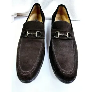Johnston Murphy 14M Men's Chocolate Brown Suede Slip On Horsebit Loafers Italian