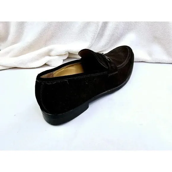 Johnston Murphy 14M Men's Chocolate Brown Suede Slip On Horsebit Loafers Italian