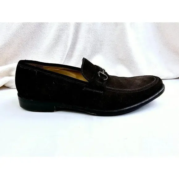 Johnston Murphy 14M Men's Chocolate Brown Suede Slip On Horsebit Loafers Italian