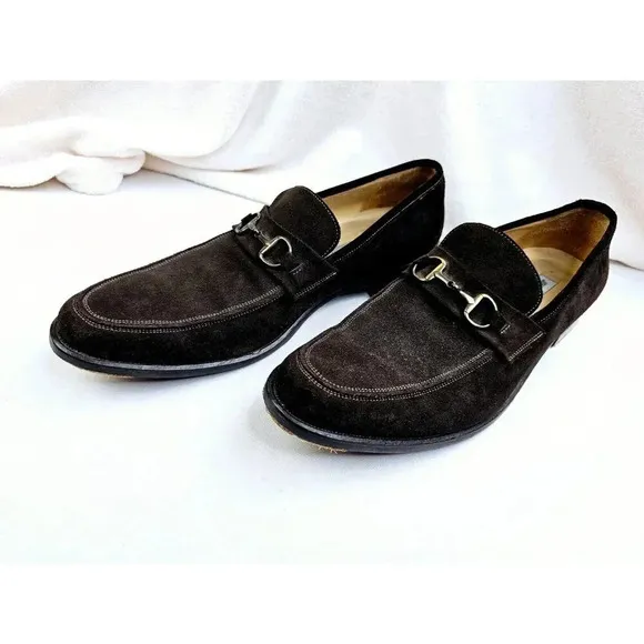 Johnston Murphy 14M Men's Chocolate Brown Suede Slip On Horsebit Loafers Italian