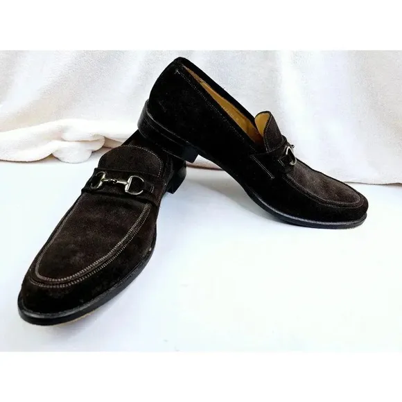Johnston Murphy 14M Men's Chocolate Brown Suede Slip On Horsebit Loafers Italian