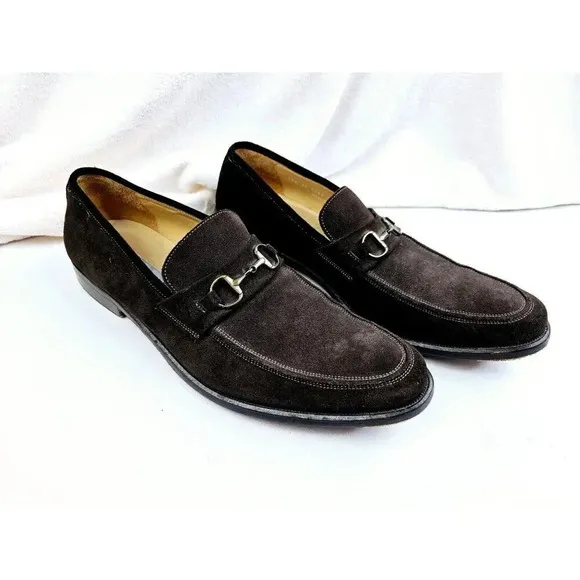 Johnston Murphy 14M Men's Chocolate Brown Suede Slip On Horsebit Loafers Italian