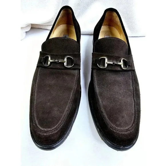 Johnston Murphy 14M Men's Chocolate Brown Suede Slip On Horsebit Loafers Italian