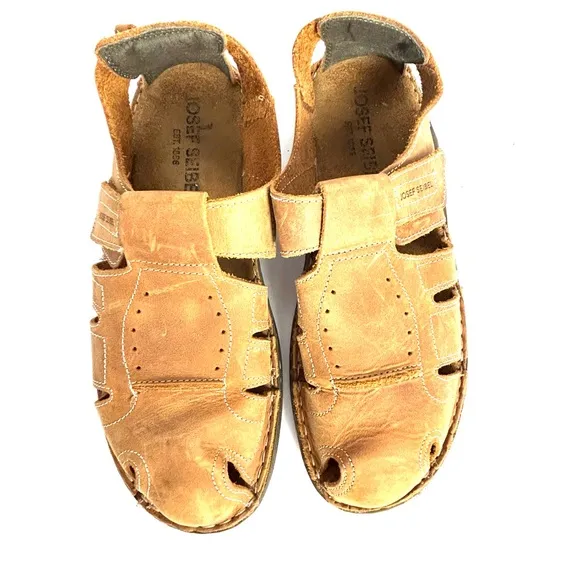 Josef Seibel Fisherman Sandal Shoes Mens US 9.5 EU 43 Tan Brown Leather