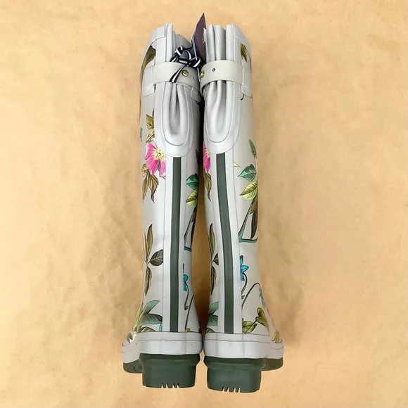 Joules ❉ Silver Floral Welly Rain Boots Size 6