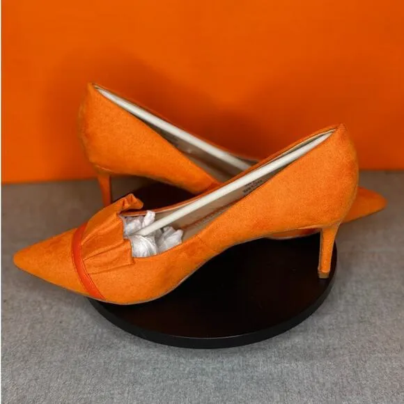 Journee Collection Marek Pleated Heel Pump Orange Faux Suede Size 9