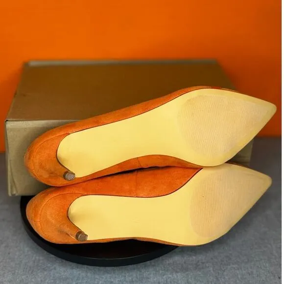 Journee Collection Marek Pleated Heel Pump Orange Faux Suede Size 9