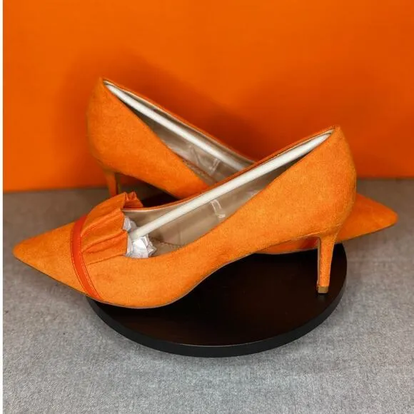 Journee Collection Marek Pleated Heel Pump Orange Faux Suede Size 9