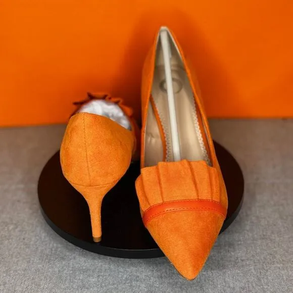 Journee Collection Marek Pleated Heel Pump Orange Faux Suede Size 9