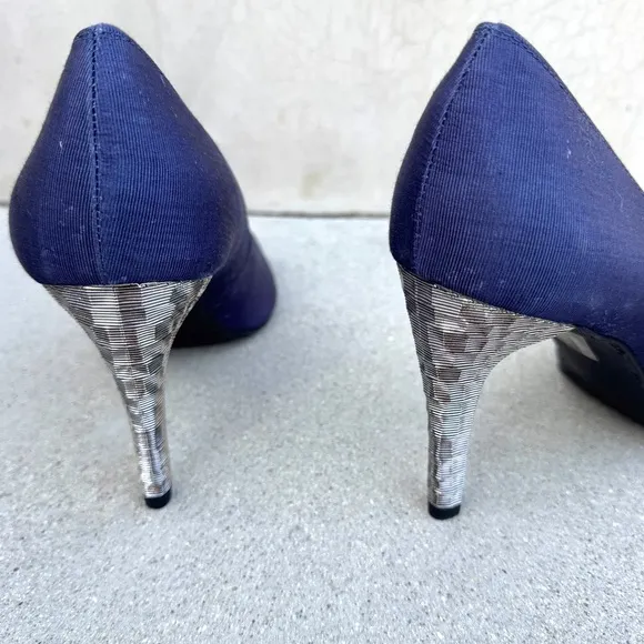 J.Renee blue pumps silver high HEELS women’s 13 NEW shoes canvas pattern denim