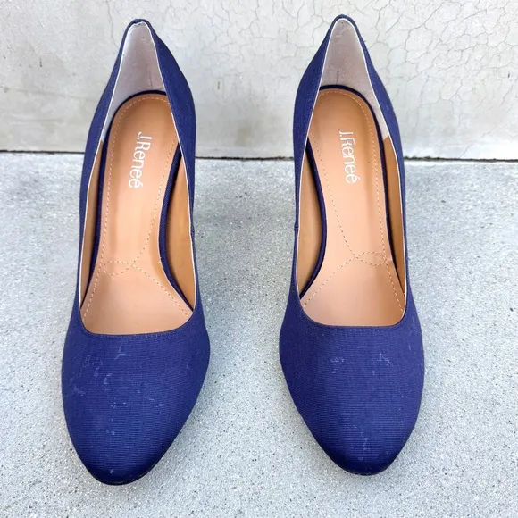 J.Renee blue pumps silver high HEELS women’s 13 NEW shoes canvas pattern denim