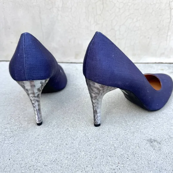 J.Renee blue pumps silver high HEELS women’s 13 NEW shoes canvas pattern denim