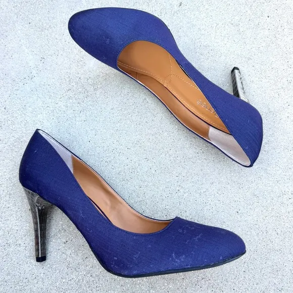 J.Renee blue pumps silver high HEELS women’s 13 NEW shoes canvas pattern denim