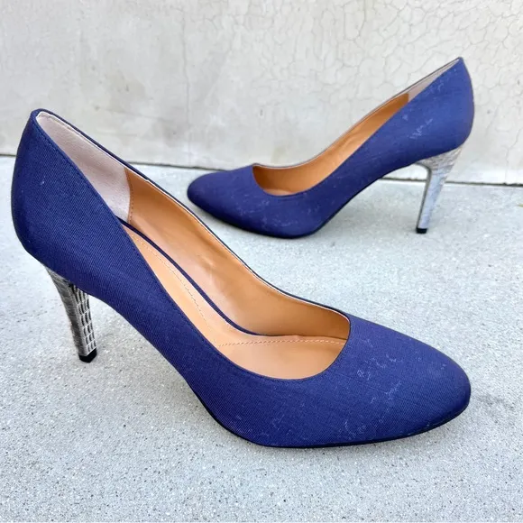 J.Renee blue pumps silver high HEELS women’s 13 NEW shoes canvas pattern denim