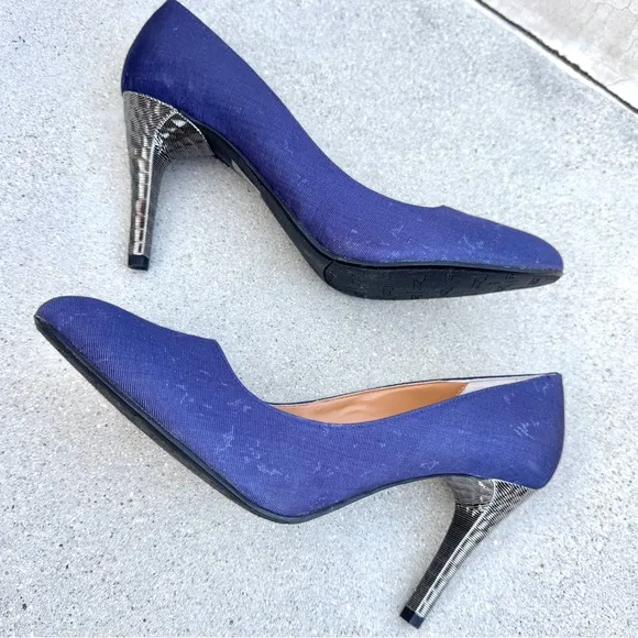 J.Renee blue pumps silver high HEELS women’s 13 NEW shoes canvas pattern denim