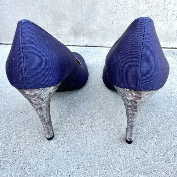 J.Renee blue pumps silver high HEELS women’s 13 NEW shoes canvas pattern denim