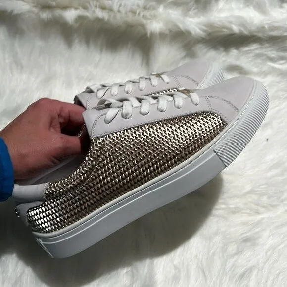J/Slides Gold Hilton Leather Platform Sneaker. Size 7.5.  B69