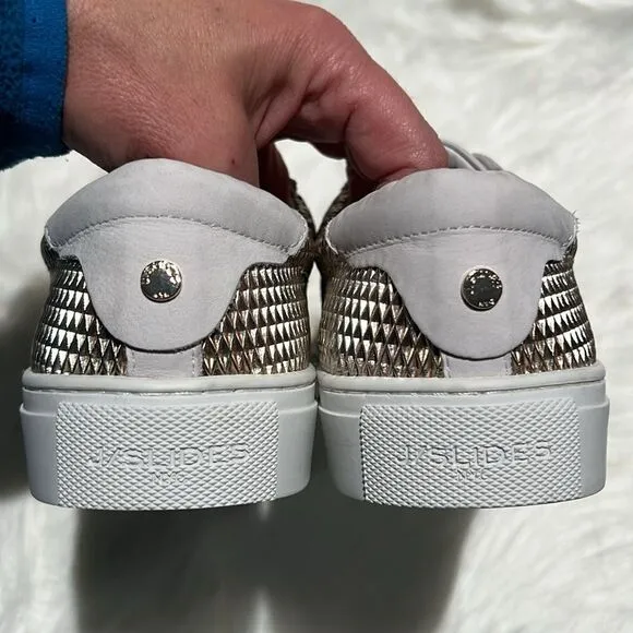 J/Slides Gold Hilton Leather Platform Sneaker. Size 7.5.  B69