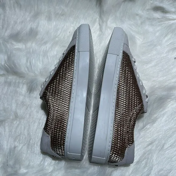 J/Slides Gold Hilton Leather Platform Sneaker. Size 7.5.  B69