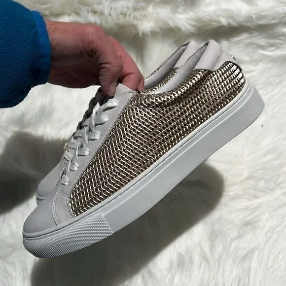 J/Slides Gold Hilton Leather Platform Sneaker. Size 7.5.  B69
