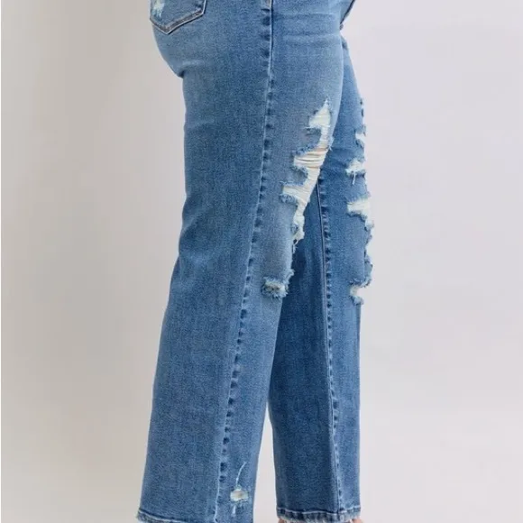 Judy Blue Full Size High Waist Heavy Destroy Straight Jeans Plus Size