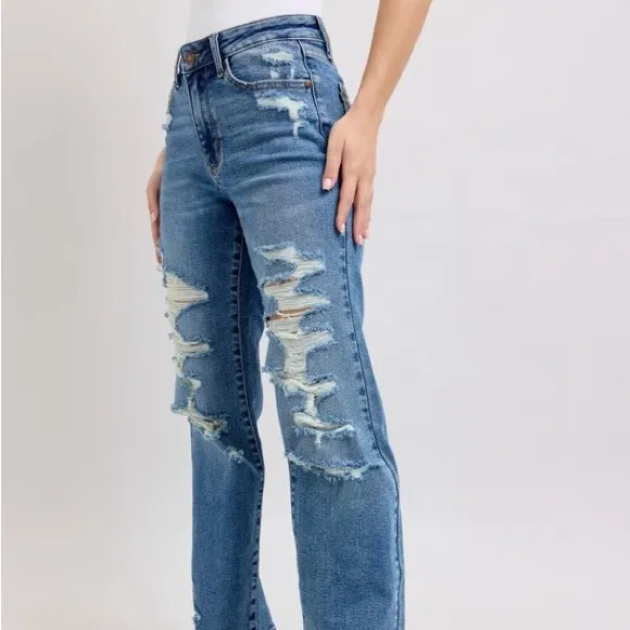 Judy Blue Full Size High Waist Heavy Destroy Straight Jeans Plus Size