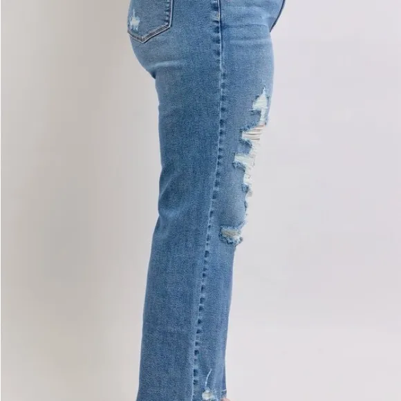 Judy Blue Full Size High Waist Heavy Destroy Straight Jeans Plus Size