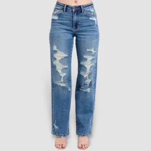 Judy Blue Full Size High Waist Heavy Destroy Straight Jeans Plus Size