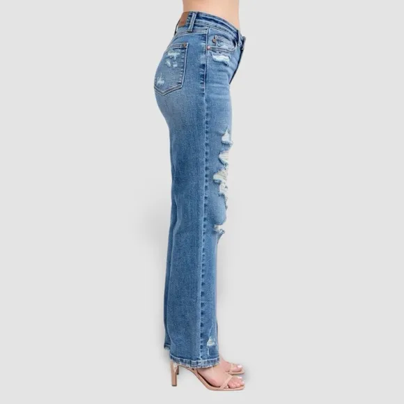 Judy Blue Full Size High Waist Heavy Destroy Straight Jeans Plus Size