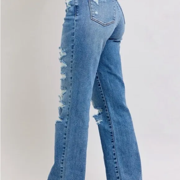 Judy Blue Full Size High Waist Heavy Destroy Straight Jeans Plus Size
