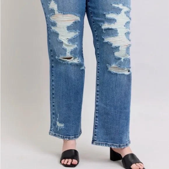Judy Blue Full Size High Waist Heavy Destroy Straight Jeans Plus Size