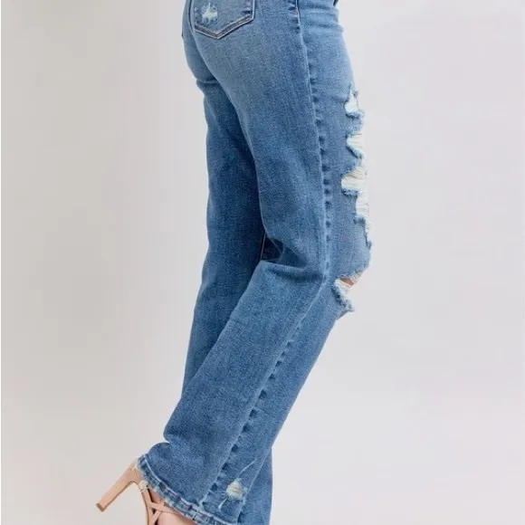 Judy Blue Full Size High Waist Heavy Destroy Straight Jeans Plus Size