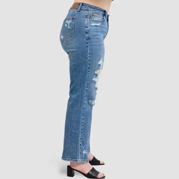 Judy Blue Full Size High Waist Heavy Destroy Straight Jeans Plus Size