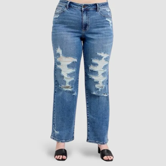 Judy Blue Full Size High Waist Heavy Destroy Straight Jeans Plus Size