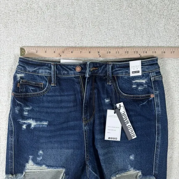Judy Blue Shorts Womens Large Jean Denim High Waist Rigid Front Distressed New