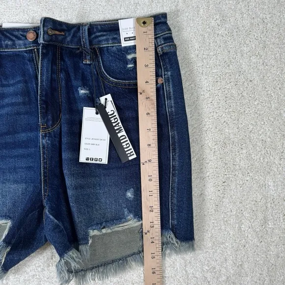 Judy Blue Shorts Womens Large Jean Denim High Waist Rigid Front Distressed New