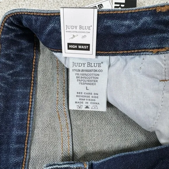 Judy Blue Shorts Womens Large Jean Denim High Waist Rigid Front Distressed New