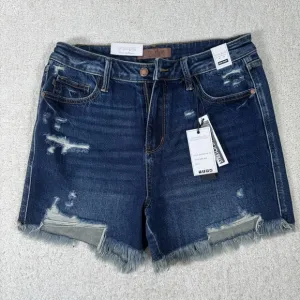 Judy Blue Shorts Womens Large Jean Denim High Waist Rigid Front Distressed New