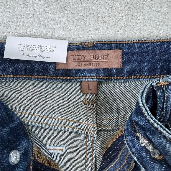 Judy Blue Shorts Womens Large Jean Denim High Waist Rigid Front Distressed New