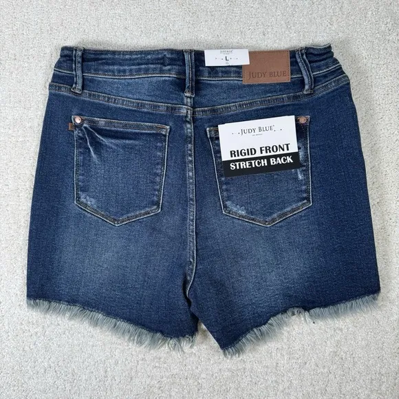 Judy Blue Shorts Womens Large Jean Denim High Waist Rigid Front Distressed New