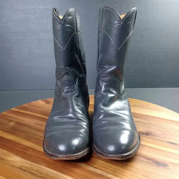 Justin Roper Cowboy Boots Mens 7 EEE Gray Leather Western Vintage USA Made