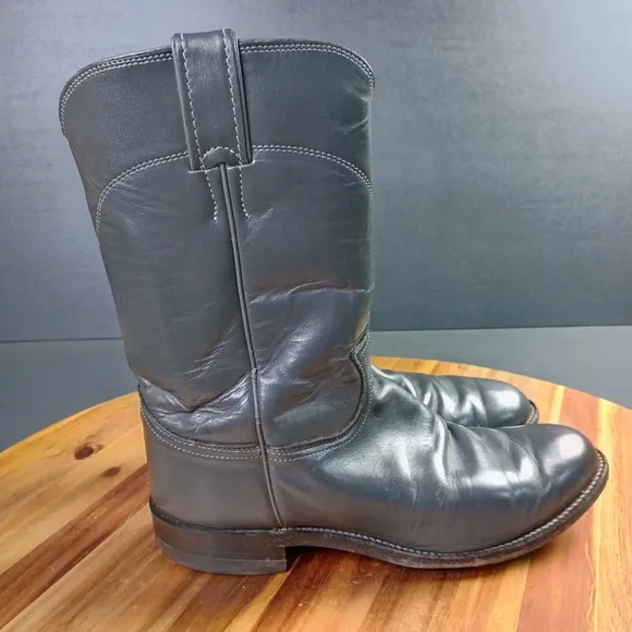Justin Roper Cowboy Boots Mens 7 EEE Gray Leather Western Vintage USA Made