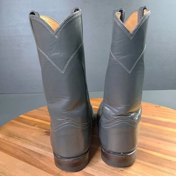 Justin Roper Cowboy Boots Mens 7 EEE Gray Leather Western Vintage USA Made