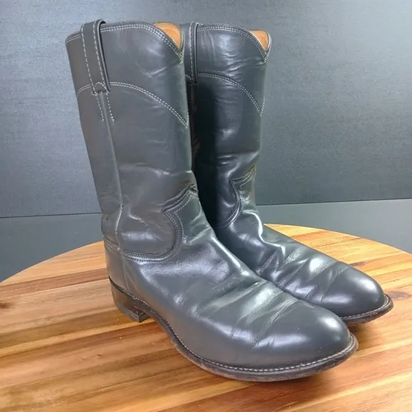 Justin Roper Cowboy Boots Mens 7 EEE Gray Leather Western Vintage USA Made
