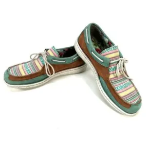 Justin Womens 10M Boatie Boat Shoes Brown Turquoise Southwestern Suede Moc Toe