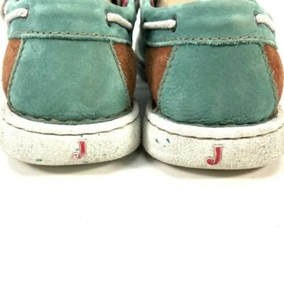 Justin Womens 10M Boatie Boat Shoes Brown Turquoise Southwestern Suede Moc Toe