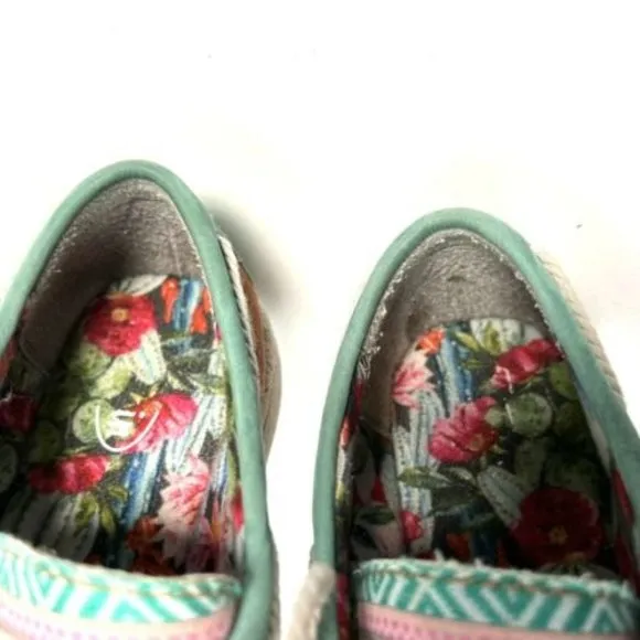 Justin Womens 10M Boatie Boat Shoes Brown Turquoise Southwestern Suede Moc Toe