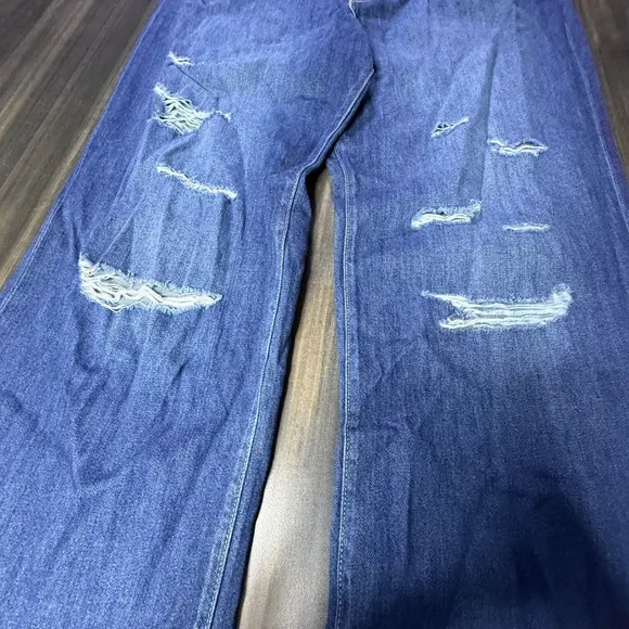 Kancan Distressed Wide Leg Jeans Frayed Hem Trendy Denim Blue 18x32