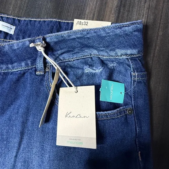 Kancan Distressed Wide Leg Jeans Frayed Hem Trendy Denim Blue 18x32