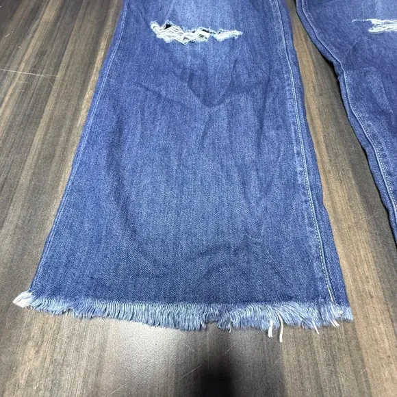 Kancan Distressed Wide Leg Jeans Frayed Hem Trendy Denim Blue 18x32